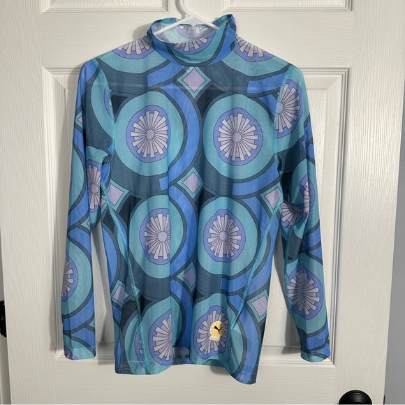 Puma x Palomo tight longsleeve mesh shirt, rubber label at hem, mock neck, sz. S - Picture 1 of 11